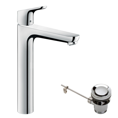 Hansgrohe Focus 1 greeps wastafelmengkraan - 230 met trekwaste - hoogglans chroom
