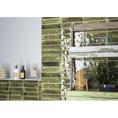 SAMPLE Terravito Giavelo wand- en vloertegel - 6x24.6cm - 8.4mm - Rechthoek - Overig - glans groen - Olive