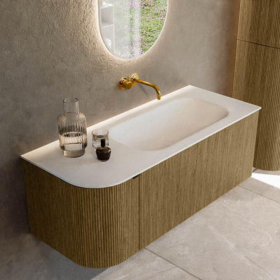 Mondiaz KURVE Badkamermeubelset - 115x46x40cm - 1 lade - 1 deur - wastafel solid surface - rechts - zonder kraangat - Dusk