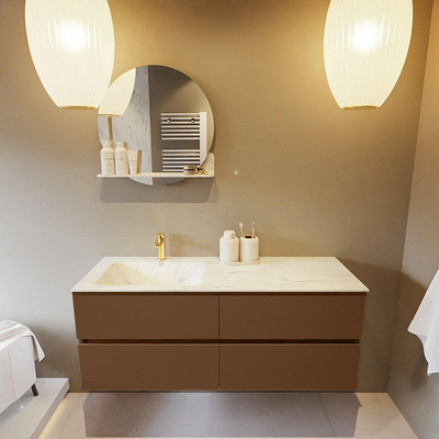 Mondiaz VICA-DLUX ensemble de meuble de salle de bain - 130cm - meuble sous-vasque repos - 4 tiroirs - lavabo encastré cloud gauche - 1 trou de robinet - version haute de 60cm - opalo