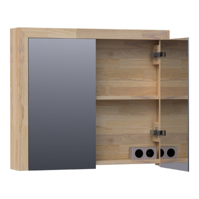 BRAUER natural wood Spiegelkast - 80x70x15cm - 2 links/rechtsdraaiende spiegeldeuren - hout - grey oak