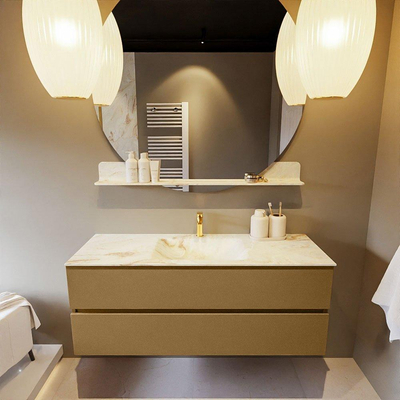 Mondiaz VICA-DLUX ensemble de meuble de salle de bain - 130cm - meuble sous-vasque oro - 2 tiroirs - lavabo encastré cloud milieu - 1 trou de robinet - version haute de 60cm - frape