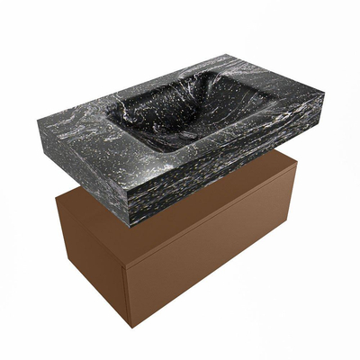 Mondiaz ALAN-DLUX Ensemble de meuble - 80cm - meuble Rust mat - 1 tiroir - Lavabo Cloud Lava suspendu - vasque Centre - 0 trous de robinet