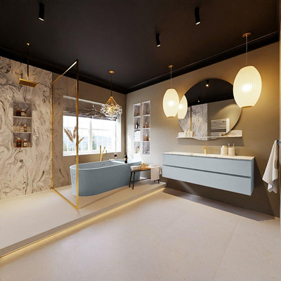 MONDIAZ VICA-DLUX Ensemble meuble de salle de bains - 150cm - sous-meuble clay - 2 tiroirs - lavabo encastré cloud au milieu - 1 trou de robinet - version haute 60cm - glace