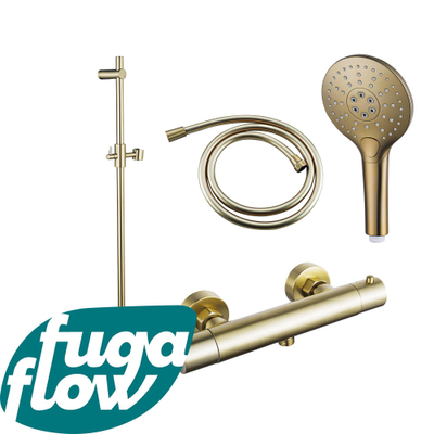 FugaFlow Eccelente Sobrado Ensemble de douche barre curseur avec douchette ronde, flexible lisse et robinet de douche Laiton brossé PVD