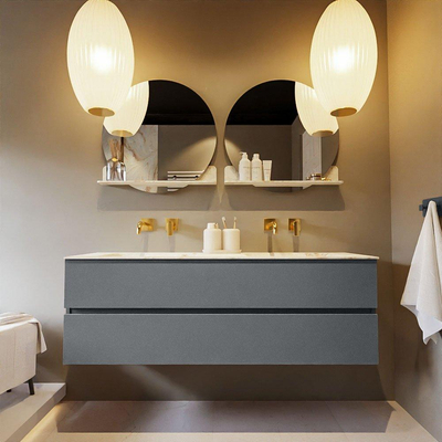 Mondiaz VICA-DLUX ensemble de meuble de salle de bain - 150cm - meuble sous-vasque plata - 2 tiroirs - lavabo encastrée cloud double - sans trous de robinet - version haute de 60cm - frape