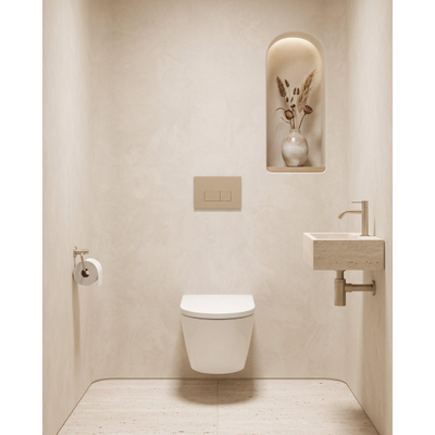 QeramiQ Dely Toiletset - 36.3x51.7cm - Geberit UP720 inbouwreservoir - rimless - diepspoel - 35mm zitting - softclose - bedieningsplaat taupe - rechthoekige knoppen - glans wit