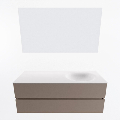 Mondiaz VICA ensemble de meuble de salle de bain - 130cm - meuble sous-vasque fumée - 2 tiroirs - lavabo lune droite - sans trous de robinet - couleur talc - miroir LED - version XL 60cm de haut