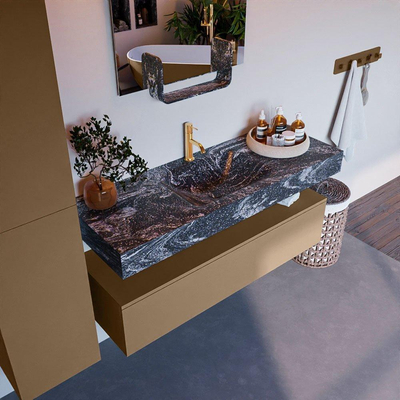 Mondiaz ALAN-DLUX Ensemble de meuble - 130cm - meuble Oro mat - 1 tiroir - Lavabo Cloud Lava suspendu - vasque Centre - 1 trou de robinet