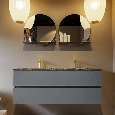 Mondiaz VICA-DLUX Ensemble de meuble de salle de bain - 130cm - meuble sous-vasque plata - 2 tiroirs - lavabo encastrée cloud double - 2 trous de robinet - version haute de 60cm - lave