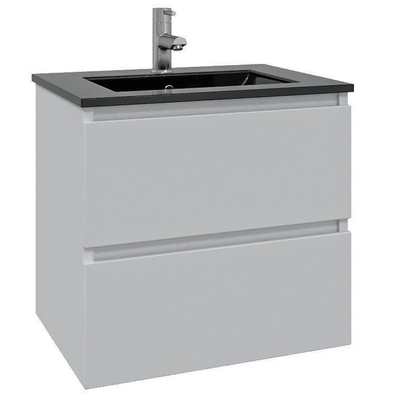 Saniclass Chaci Meuble de salle de bain - 80x45x55cm - lavabo en céramique noir mat - 1 vasque - 1 trou de robinet - 2 tiroirs - blanc mat
