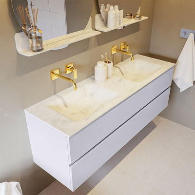 Mondiaz VICA-DLUX ensemble de meuble de salle de bain - 150cm - meuble sous-vasque cale - 2 tiroirs - lavabo encastré cloud double - sans trous de robinet - version haute de 60cm - opalo