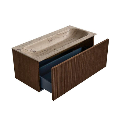 MONDIAZ KURVE-DLUX 100cm badmeubel kleur Walnut met 1 lade en 0 deuren. Wastafel BIG MEDIUM Midden 1 kraangat Arena.