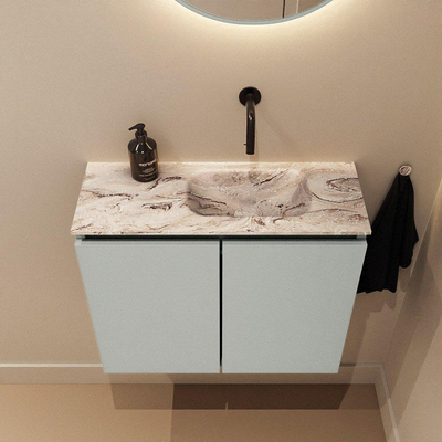 MONDIAZ TURE-DLUX Meuble de toilette 60cm Greey. Lavabo EDEN Glace position à droite. Sans trou de robinet.