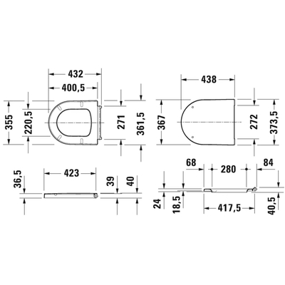 Duravit ME by Starck WC-zitting 43.8x37.4x5.1cm compact Kunststof wit Glanzend