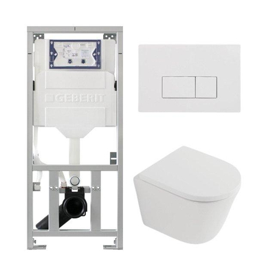 QeramiQ Dely Pack WC - 36,3x51,7cm - à fond creux - sans bride - réservoir encastré Geberit UP320 - abattant WC softclose 35 mm - plaque de déclenchement blanche brillante - boutons rectangulaires - blanc mat