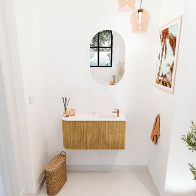 Mondiaz JOYA 81.6cm toiletmeubel - ronding links kleur Oak - Wastafel FAYE positie Rechts 1 kraangat kleur Talc.