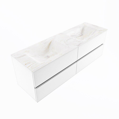 Mondiaz VICA-DLUX ensemble de meuble de salle de bain - 150cm - meuble sous-vasque talc - 4 tiroirs - lavabo encastrée cloud double - sans trous de robinet - version haute de 60cm - ostra