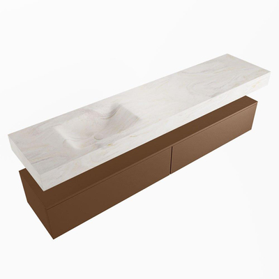 Mondiaz ALAN-DLUX Ensemble de meuble - 200cm - meuble Rust mat - 2 tiroirs - Lavabo Cloud Ostra suspendu - vasque gauche - 0 trous de robinet
