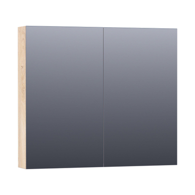 Saniclass Dual Spiegelkast - 80x70x15cm - 2 links- rechtsdraaiende spiegeldeur - MFC - sahara