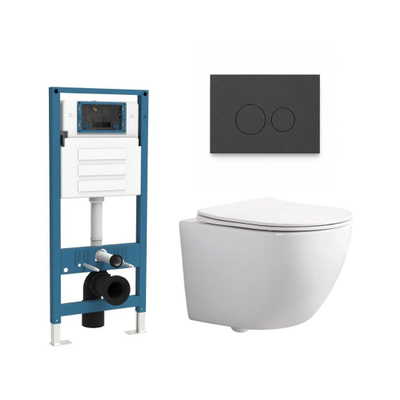 QeramiQ Dely Swirl Compact Ensemble WC - réservoir encastré QeramiQ flush - abattant slim - plaque de commande en plastique anthracite mat - boutons ronds - blanc brillant