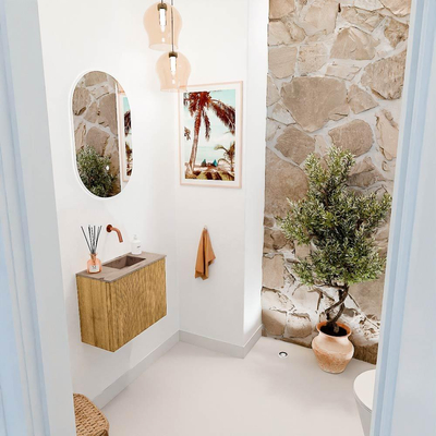 Mondiaz JOYA-DLUX 50cm toiletmeubel - kleur Oak - Wastafel FAYE positie Rechts Zonder kraangat kleur Arena.