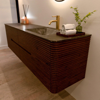Mondiaz CIRO-DLUX Badkamermeubelset - 180x45x50cm - Solid surface wastafel Lava - 1 wasbak Rechts - 1 kraangat - 4 lades - Ruby