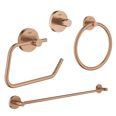 GROHE Essentials ensemble d'accessoires 4 pièces avec anneau porte-serviette, porte-serviettes, patère et porte-rouleau de papier toilette sans couvercle brushed warm sunset