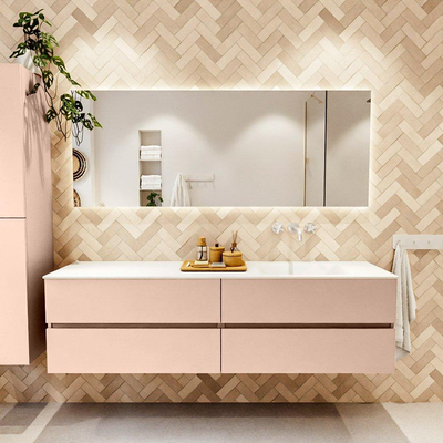 MONDIAZ Vica Ensemble meuble de salle de bains - 180cm - meuble bas rosee - 4 tiroirs - lavabo cloud à droite - sans trous de robinet - version haute 60cm - talc
