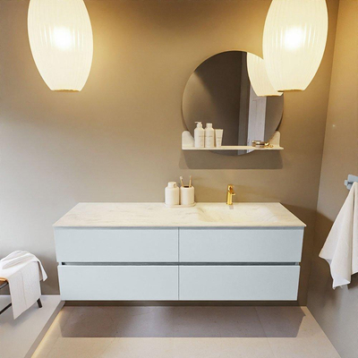 Mondiaz VICA-DLUX ensemble de meuble de salle de bain - 150cm - meuble sous-vasque argile - 4 tiroirs - lavabo encastré nuage droite - 1 trou de robinet - version haute de 60cm - opalo