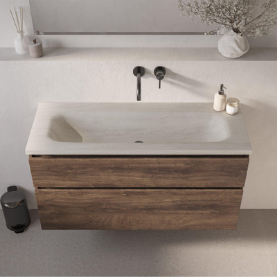 BRAUER Dune Medium Lavabo - 120cm - 1 vasque - 0 trous de robinet - pierre frittée - Ivory Travertin
