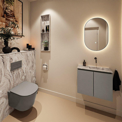 MONDIAZ TURE-DLUX Meuble toilette - 60cm - Smoke - EDEN - vasque Glace - position droite - sans trou de robinet