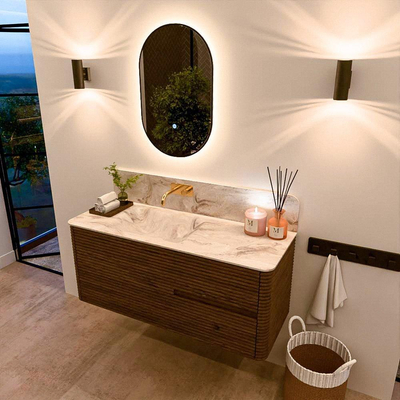 Mondiaz CIRO-DLUX Badkamermeubelset - 120x45x50cm - Solid surface wastafel Frappe - 1 wasbak Midden - 1 kraangat - 2 lades - Dusk