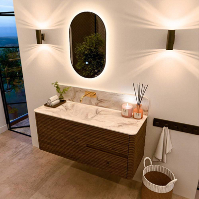 Mondiaz CIRO-DLUX Meuble de salle de bains avec miroir - 120x45x50cm - Plan vasque solid surface Frappe - 1 vasque à gauche - sans trous de robinetterie - 2 tiroirs - Dusk
