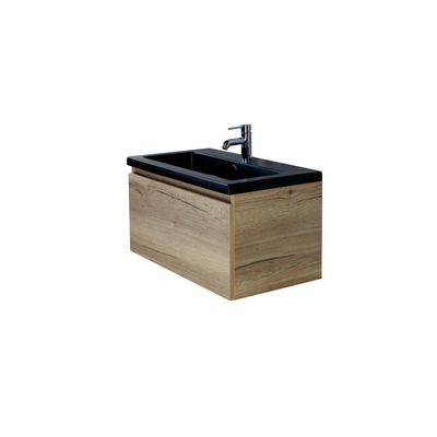 HR badmeubelen Djazz lavabo en céramique 81x455x4cm noir mat sans trou pour robinetterie
