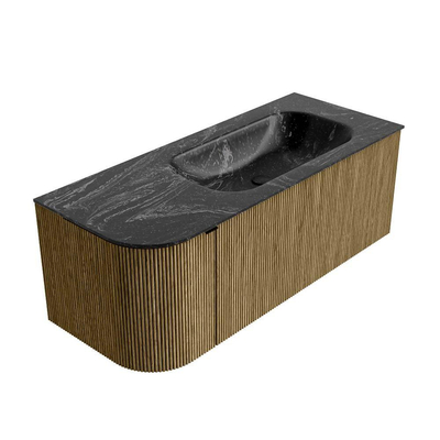 Mondiaz KURVE-DLUX Ensemble de meuble de salle de bains - 115x46x40cm - 1 tiroir - 1 porte - lavabo solid surface - à droite - 1 trou de robinet - Dusk