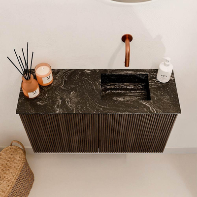 Mondiaz JOYA-DLUX 70cm toiletmeubel - kleur Walnut - Wastafel FAYE positie Rechts Zonder kraangat kleur Lava.