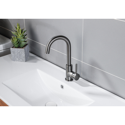 Fortifura Calvi wastafelkraan - hoog - draaibare - uitloop - PVD - geborsteld gunmetal (antraciet)