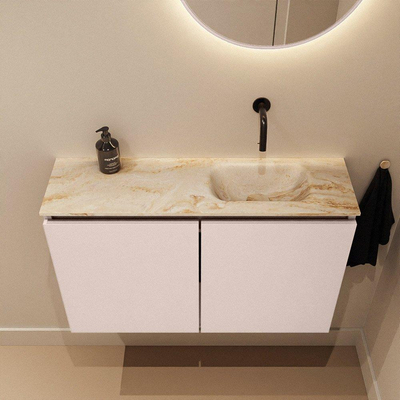 MONDIAZ TURE-DLUX Meuble de toilettes 80cm Rosee. Lavabo EDEN Frappe position droite. Sans trou de robinet.
