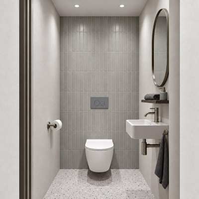 Adema Salina 2.0 Toiletset - 48.5x36x32cm - diepspoel - spoelrandloos - QeramiQ inbouwreservoir - softclose - quickrelease - toiletzitting - licht grijze kunststof bedieningsplaat - ronde knoppen - wit