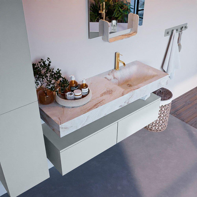 Mondiaz ALAN-DLUX Ensemble de meuble - 130cm - meuble Clay mat - 2 tiroirs - Lavabo Cloud Frappe suspendu - vasque Droite - 1 trou de robinet