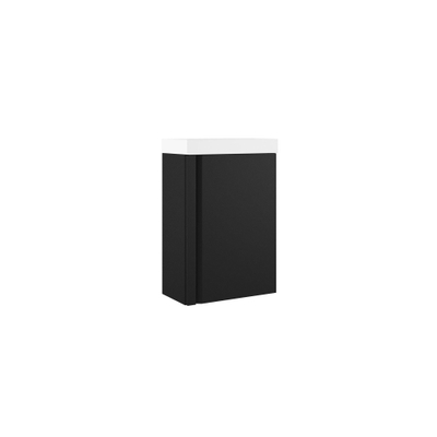 Saniclass Chaci Ensemble meuble lave-mains - 40x55cm - 1 porte - lavabo fontaine en marbre minéral - avec miroir rectangulaire - noir mat