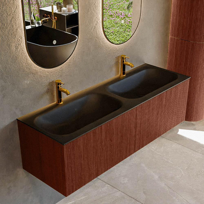 Mondiaz KURVE Badkamermeubelset - 140x46x40cm - 2 lade - wastafel solid surface - dubbel - 2 kraangaten - Ruby