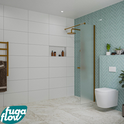 FugaFlow Eccelente Vetro inloopdouche badkamer - 50x200cm - mat glas - wandarm - geborsteld koper