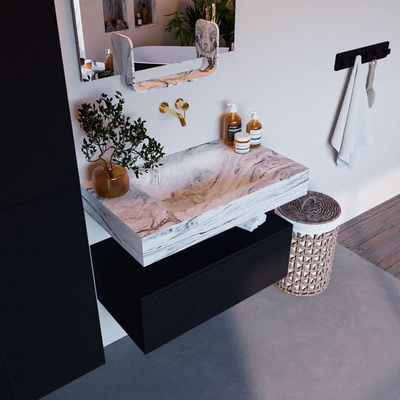 Mondiaz ALAN-DLUX Ensemble de meuble - 80cm - meuble Urban mat - 1 tiroir - Lavabo Cloud Glace suspendu - vasque Centre - 0 trous de robinet