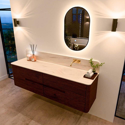 Mondiaz CIRO-DLUX Badkamermeubelset - 170x45x50cm - Solid surface wastafel Meli - 1 wasbak Rechts - zonder kraangaten - 4 lades - Ruby