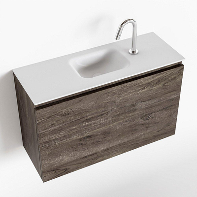 MONDIAZ OLAN Toiletmeubel 80x30x40cm met 1 kraangaten 1 lades dark brown mat Wastafel Lex midden Solid Surface Wit