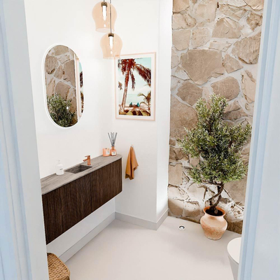 Mondiaz JOYA-DLUX 123.2cm toiletmeubel - ronding links en rechts kleur Walnut - Wastafel FAYE positie Midden 1 kraangat kleur Oza.