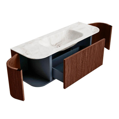 Mondiaz KURVE-DLUX Badkamermeubelset - 130x46x40cm - 1 lade - 2 deuren - wastafel solid surface - midden - 1 kraangat - Ruby