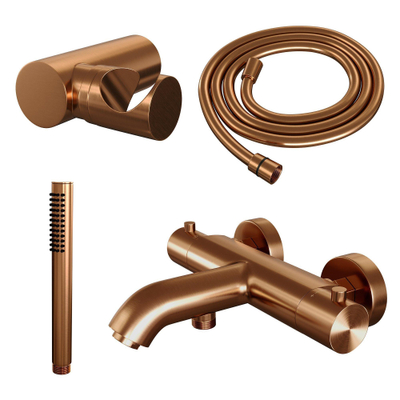 Brauer Copper Edition Robinet baignoire - avec set douchette - douchette stick 1 jet - bouton lisse - PVD - cuivre brossé